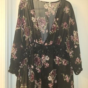Floral Black Kimono